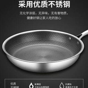Cross-border Full-Screen Honeycomb Stainless Steel Frying Pan, Non-stick, Low Smoke, for Steak and Eggs, Flat Pan