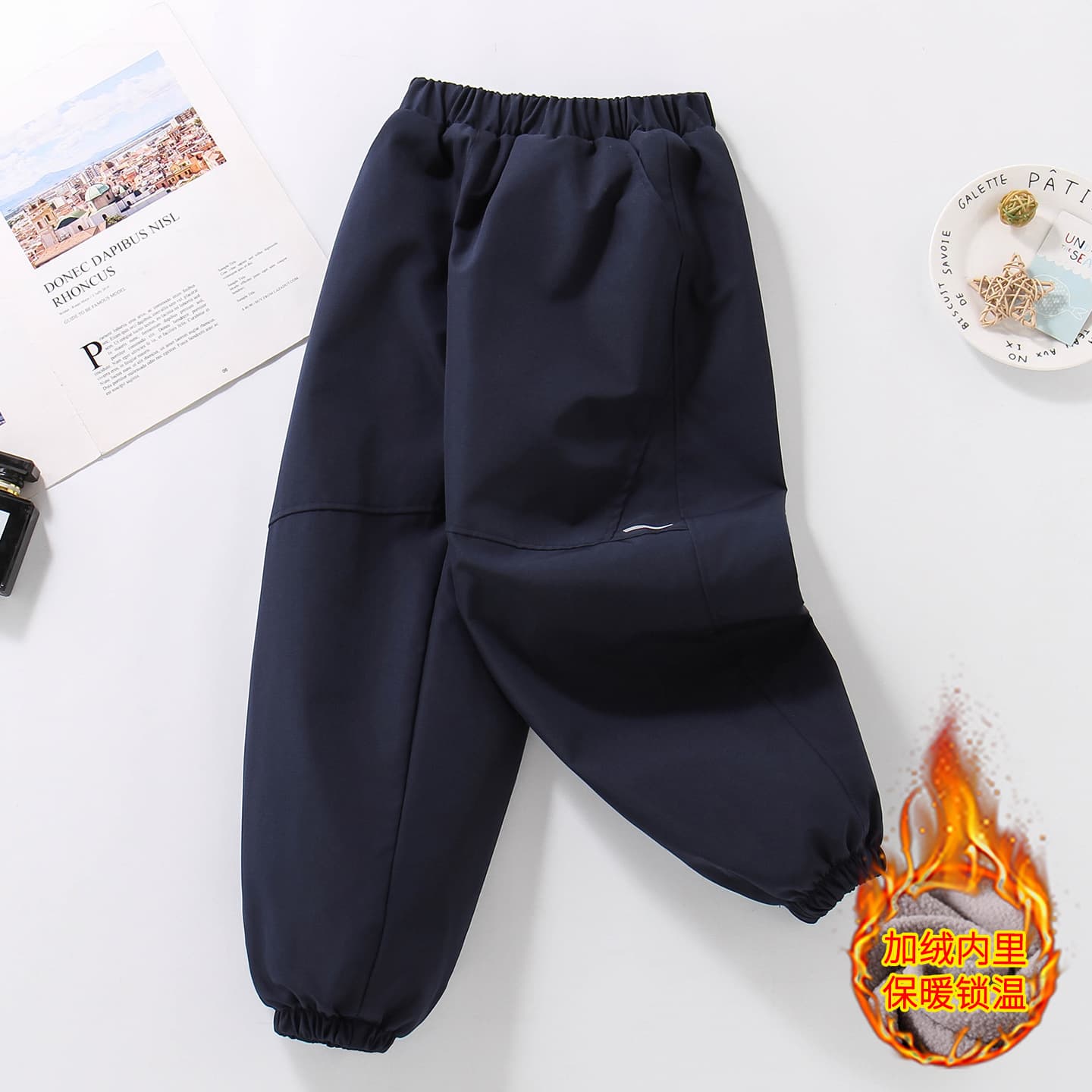 2025 New Boys' Fleece-Lined Hiking Pants, Simple and Warm Sport Trousers for Bigger Children in All Seasons
