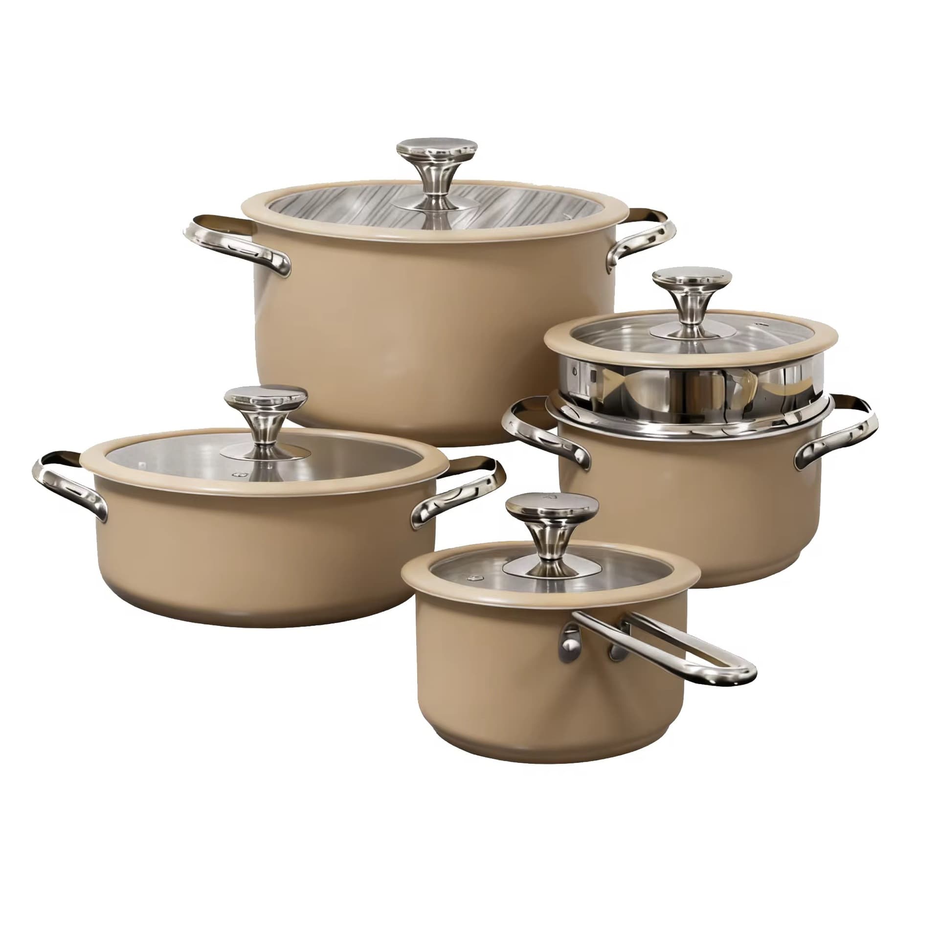 Cross-border 304 Stainless Steel Cookware Set with Composite Bottom, Milk Pot, Steamer, Hot Pot, Soup Pot, Kitchen Cookware with Silicone Glass Lid
