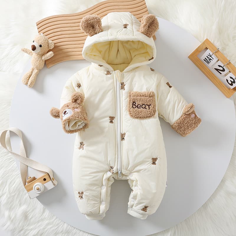 Adorable Baby Romper for Fall/Winter, Quilted and Thickened, Cotton Outfit for Boys and Girls, Newborn Fleece-Lined Clothing