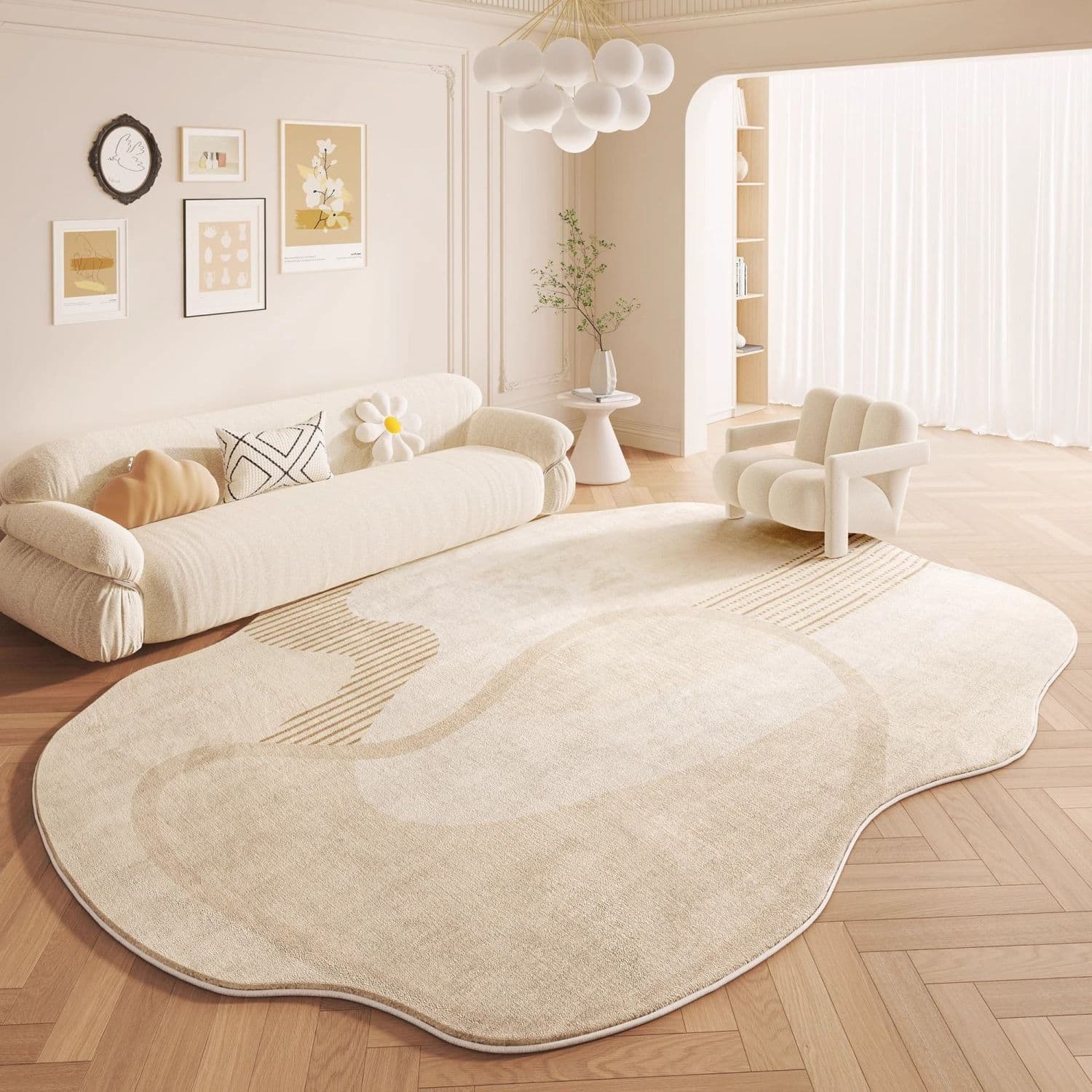 Cream style irregular special-shaped imitation cashmere carpet thickened soft non-slip blanket water-absorbent cooling sofa living room carpet