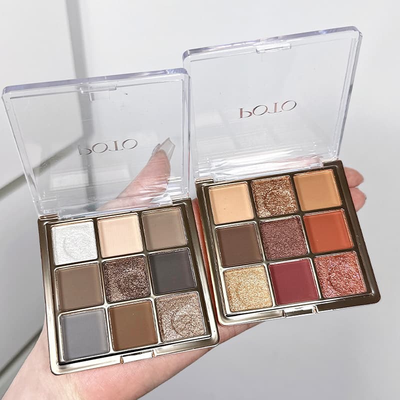 POTO Cement Gray 9-Color Eyeshadow Earth Amber Sunset Shimmer Matte Cool Gray Oat 9-Color Eyeshadow Palette