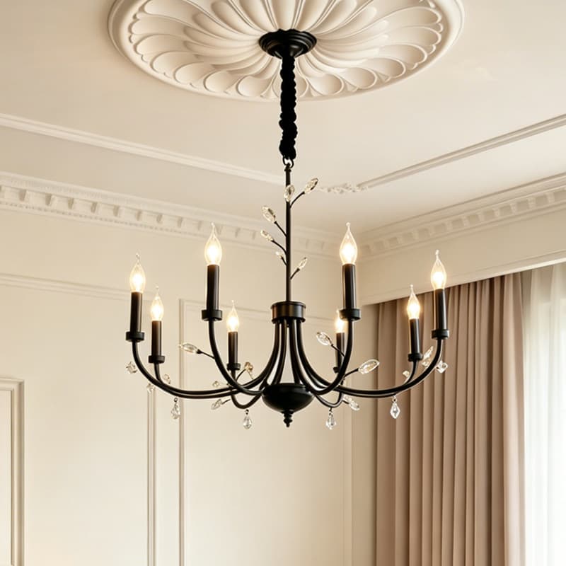American Vintage Living Room Chandelier French Crystal Room Light Candle Lamp Designer High-End Multi-Head Pendant Light