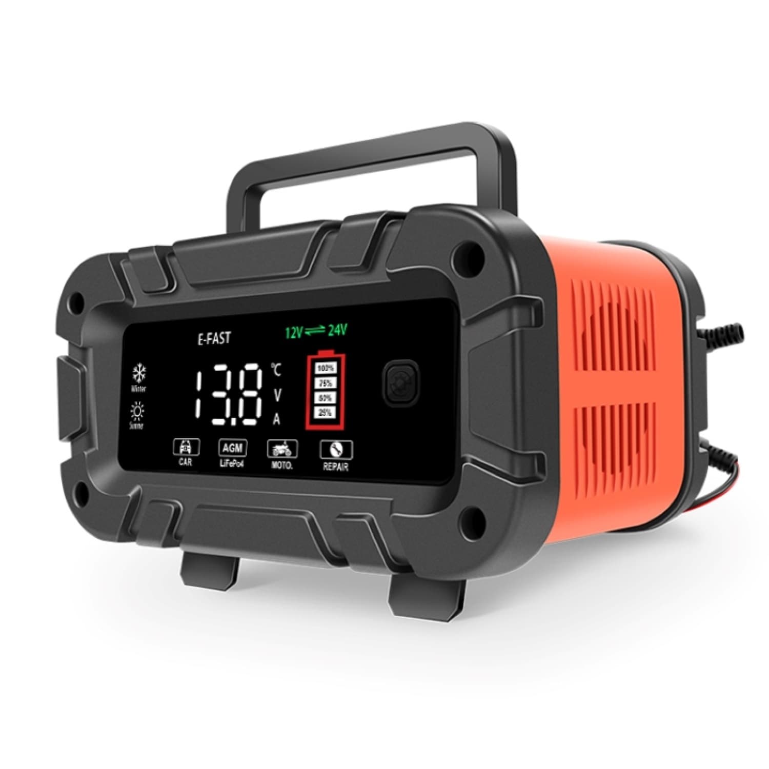 12V24V20A Portable High-Power Motorcycle Car Battery Charger, Universal for Lead-Acid and Lithium Iron Phosphate