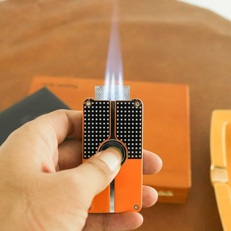 Cigar Lighter Triple Jet Flame Windproof Refillable Gas Metal Classic Lighter with Cigar Punch