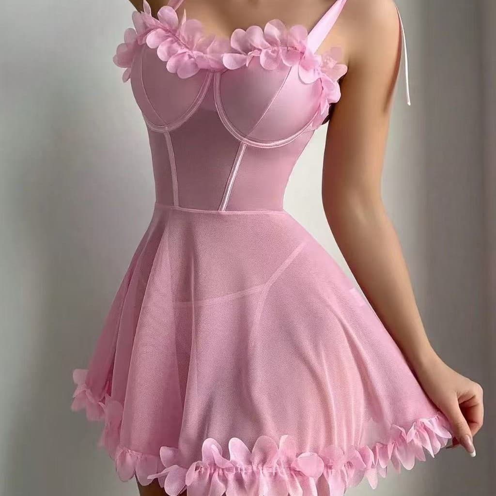 European and American Sexy Lingerie Sleepwear for Women, Summer Ice Silk Camisole Thin Nightgown with Padded Bra, Comfortable Women's Homewear