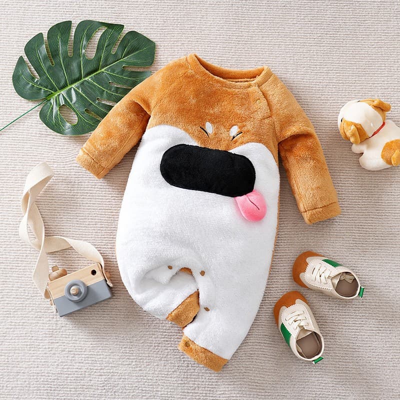Winter Flannel Baby Romper, Trendy Cartoon Baby Fleece Romper, Outerwear, Drop Shipping