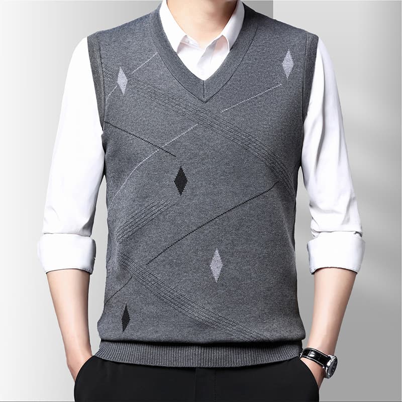 Men's Vest, Knitted V-neck, Mid-aged Business Style, Sleeveless Jacquard, Banquet Base Layer, Trendy Men's Wool Vest Wholesale