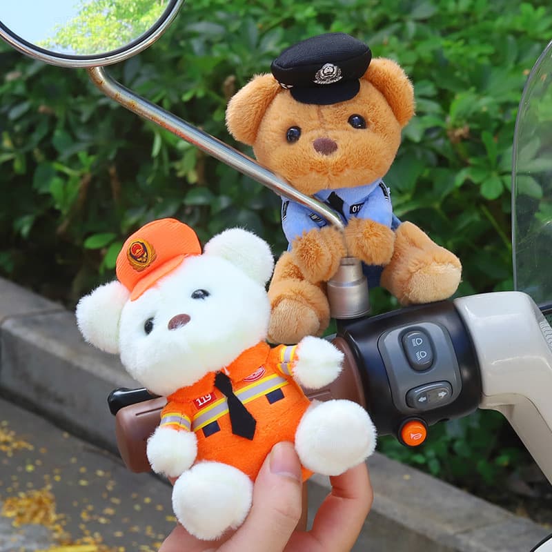 [Anti-theft style] Cute traffic police bear motorcycle decoration, electric bike and bicycle doll, creative doll pendant.