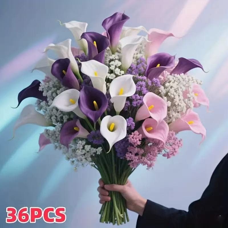 Cross-border hot selling calla lily, tulip, starry sky, daisy combination artificial flowers, hand bouquet, fake flowers, home European-style decorations