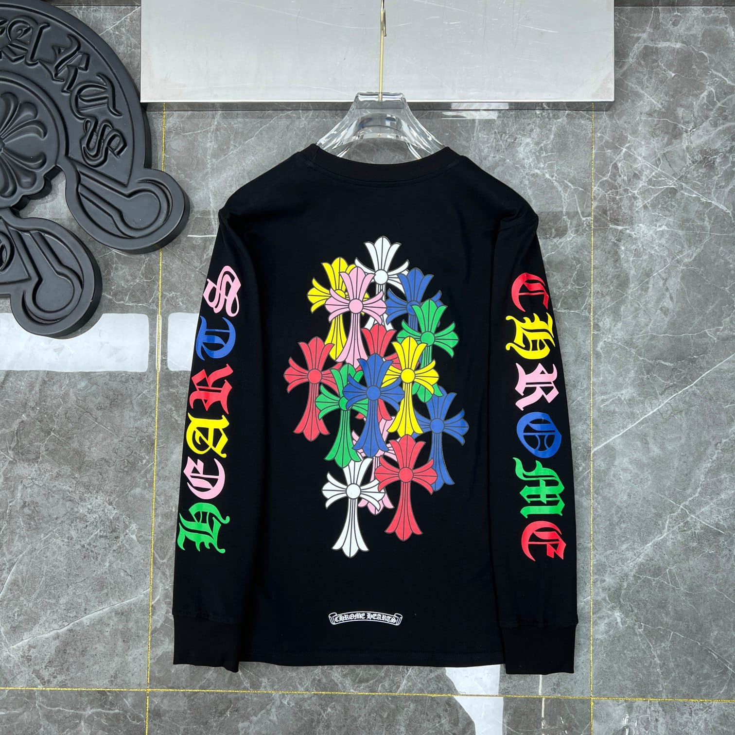 2024 new autumn and winter ss Crocodile color leather cross contrasting long-sleeved T-shirt for men and women