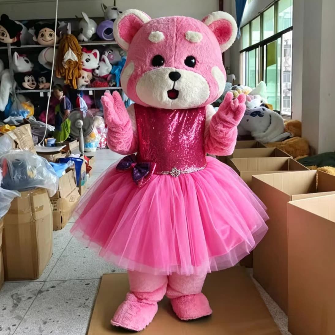 Inflatable Pink Panda Princess Walking Cartoon Performance Costume Raccoon Cosplay Headpiece