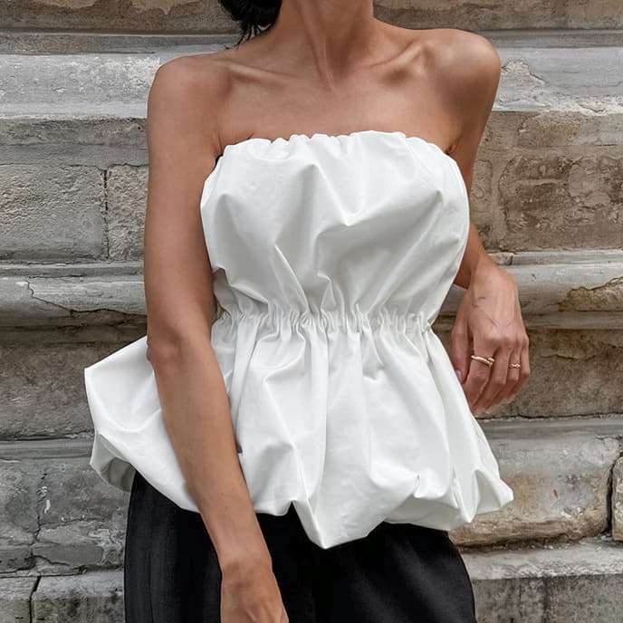 European and American White Pure Cotton Strapless Camisole Top for Women, Fashionable Sexy Waist-Tightening Blouse 2026 Summer New Arrival