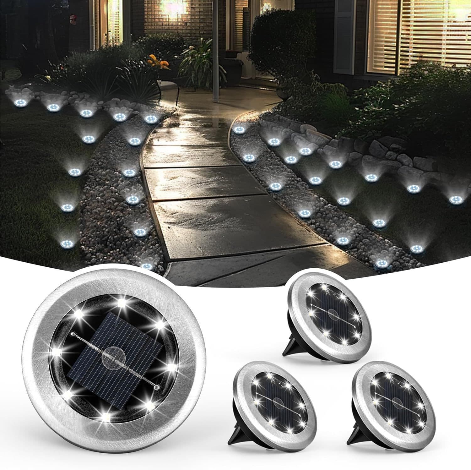 Outdoor solar 8LED diameter 6 stainless steel ground light, courtyard lawn pathway garden spike light path light