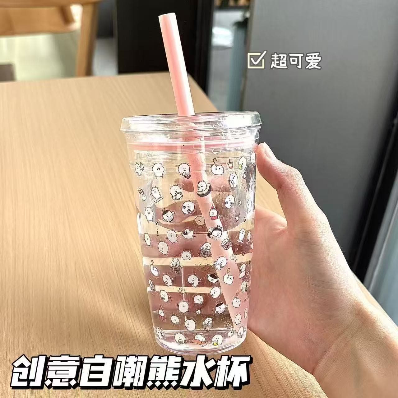 Pink Water Bottle, Simple Transparent Plastic Straw Cup, High Aesthetics for Girls, Heat-Resistant Straw-Style Plastic Cup