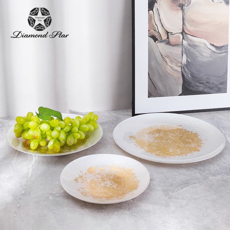 Light luxury fruit bowl creative gold leaf shallow glass fruit plate dish modern household living room soft decoration accessories wholesale