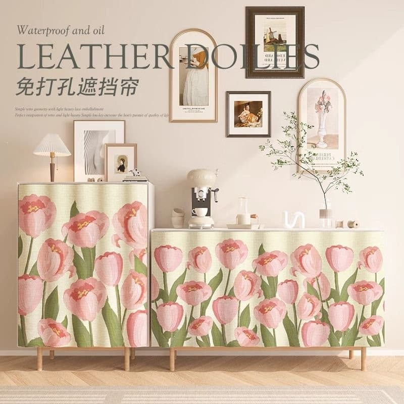 Shoe cabinet curtain, bedroom fresh decorative curtain, storage rack dust cover, no-drilling dustproof curtain, flannel short curtain