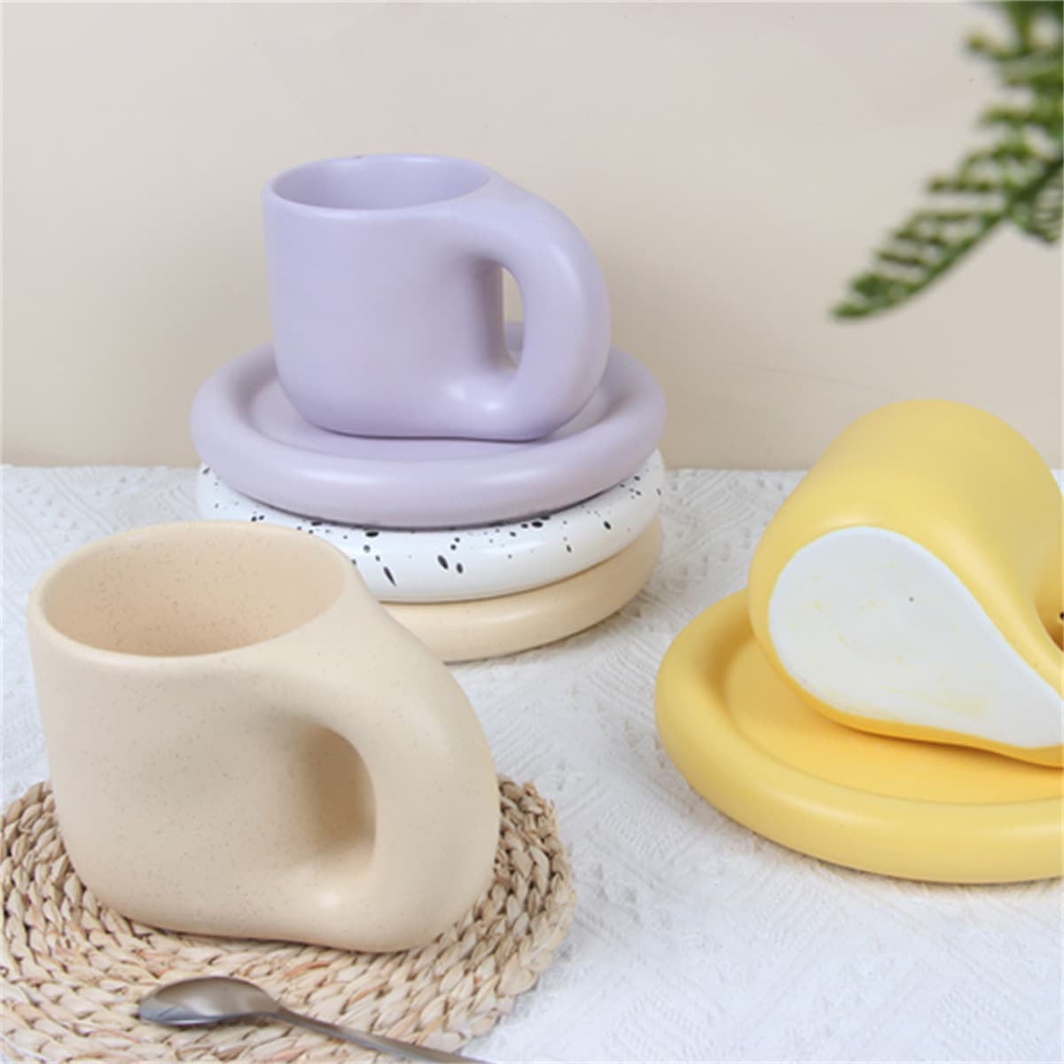 Ceramic Nordic Ins Net Splash Ink Macaron Series Chunky Mug Ceramic Coffee Cup and Saucer Chunky Mug