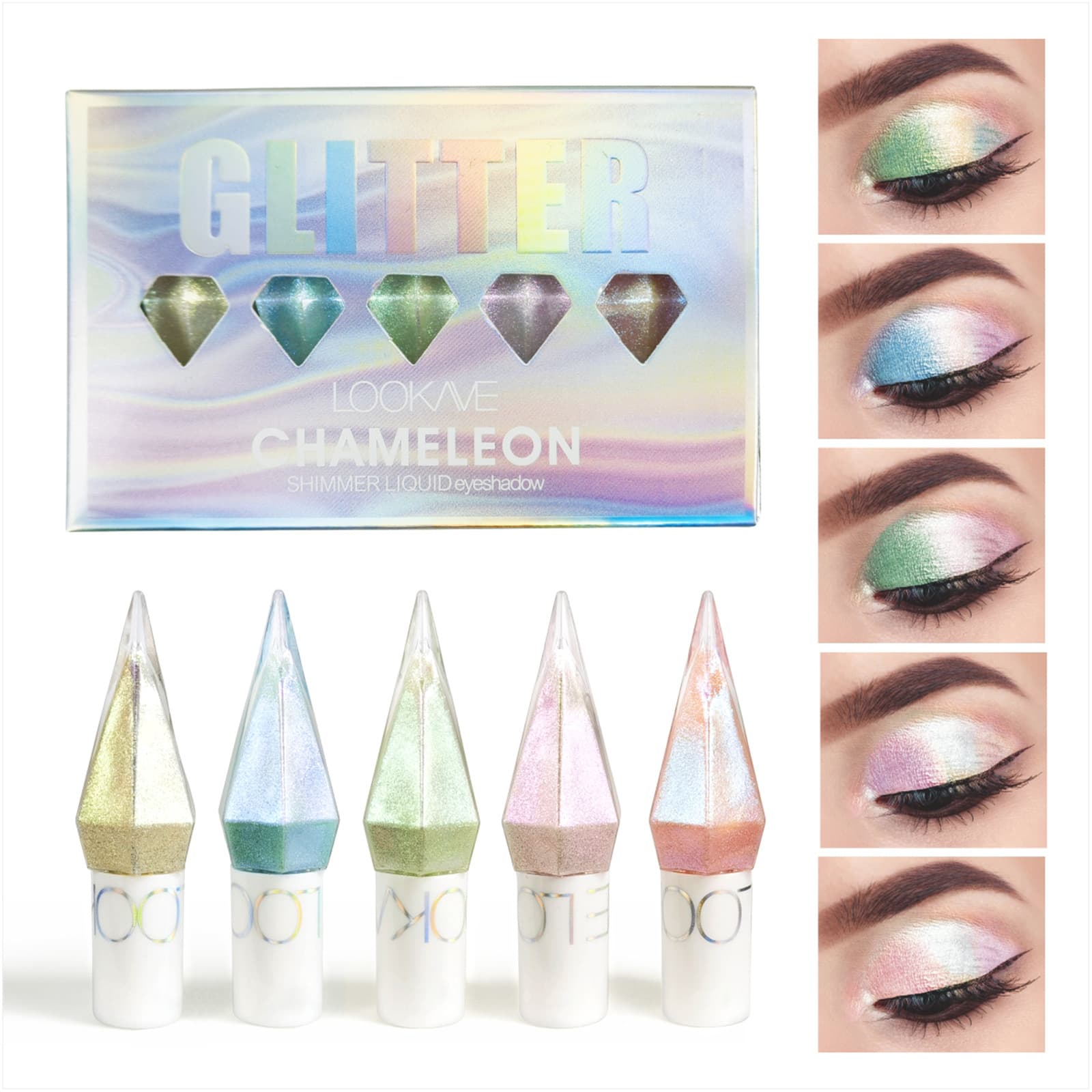 LOOKAVE Color-Changing Liquid Eyeshadow Waterproof Optical Color-Changing Glitter Eyeshadow