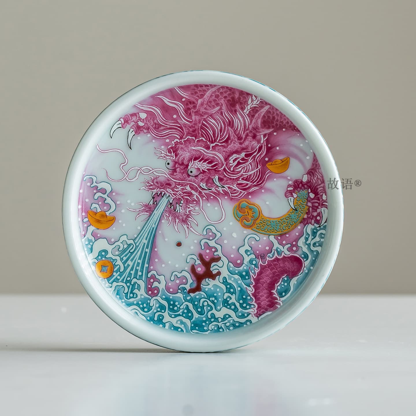 High-end Chinese Enamel Color Powder Enamel Rouge Red Dragon Water Absorbing Gaiwan Bowl Stand Kung Fu Tea Set Lid Rest Home Tea Brewing Set
