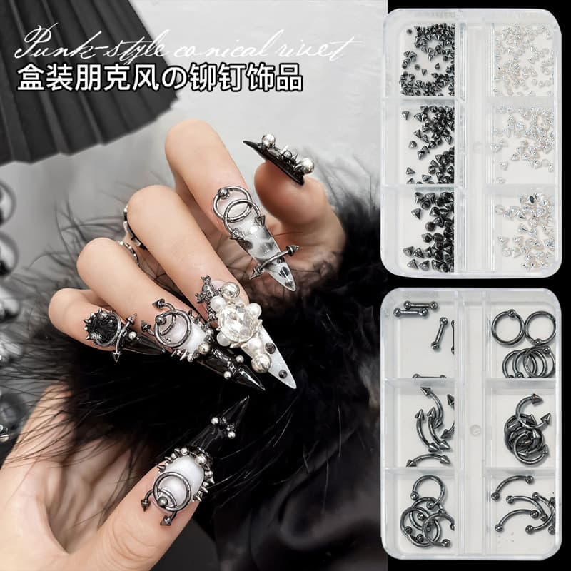 Cross-border nail art accessories exaggerated hot girl punk style metal nails nail rings diy wearable nails nail accessories
