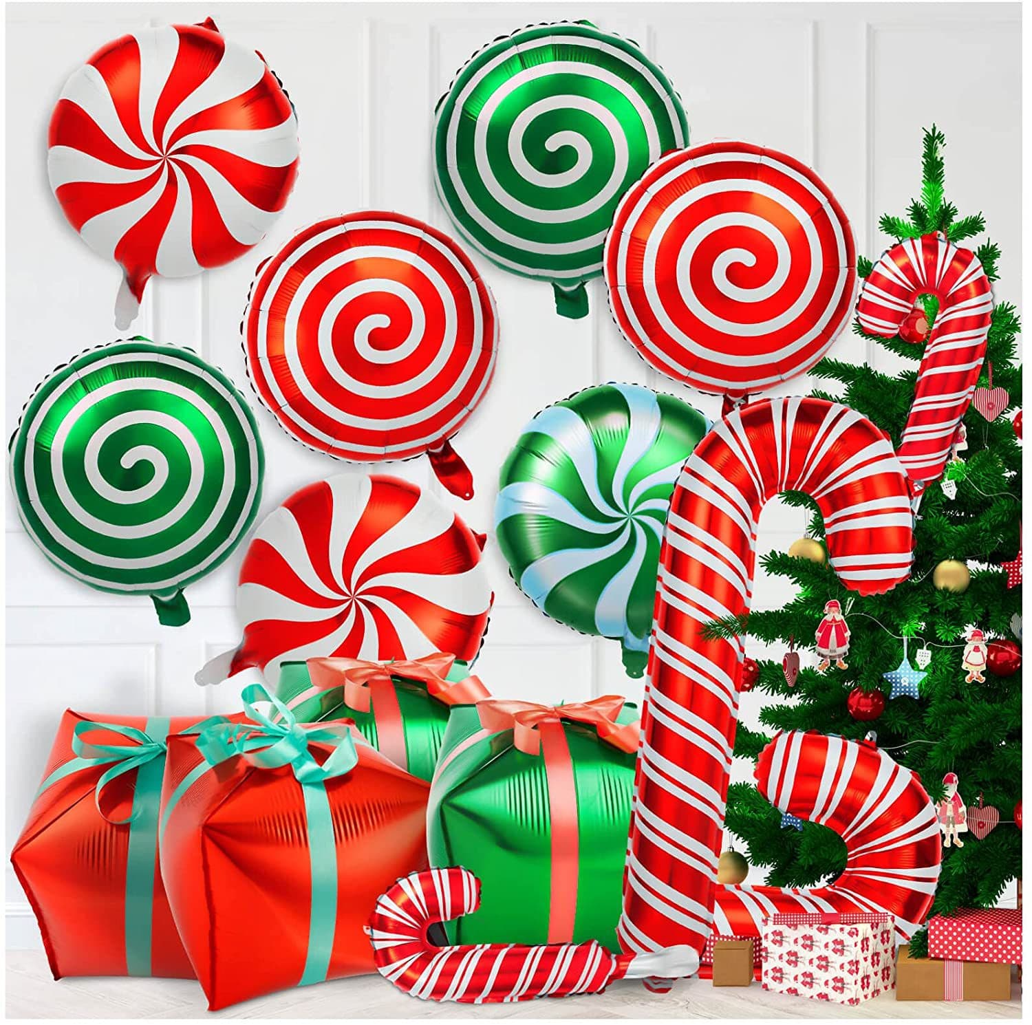 Christmas Gift Box Balloon Saint Crutch Balloon Candy Windmill Aluminum Film Holiday Party Balloon Set