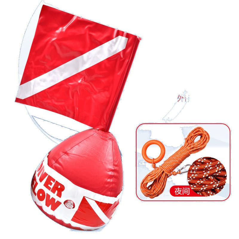 D2H Marine PVC Positioning Buoy, Emergency Rescue Buoy with Mouth-Inflatable Surface Diving Warning Strip