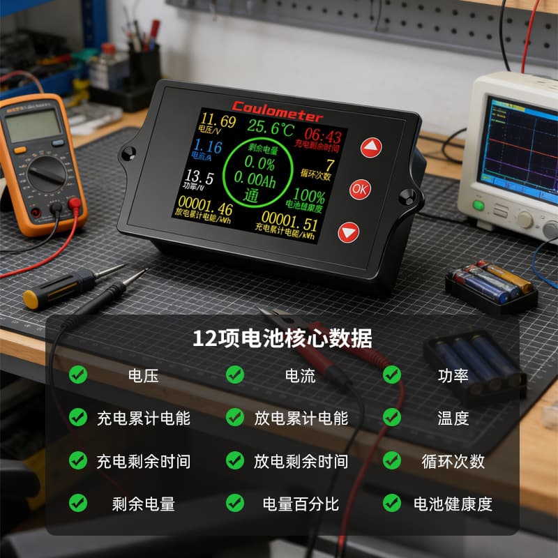 Peacefair Multifunction Coulomb Meter Electric Vehicle Voltage Current Battery Capacity Meter Lithium Iron Phosphate Battery Level Indicator