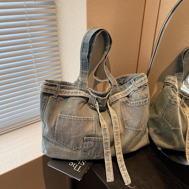 Japanese retro denim bag for women 2025 new large capacity versatile handbag literary Harajuku style shoulder bag