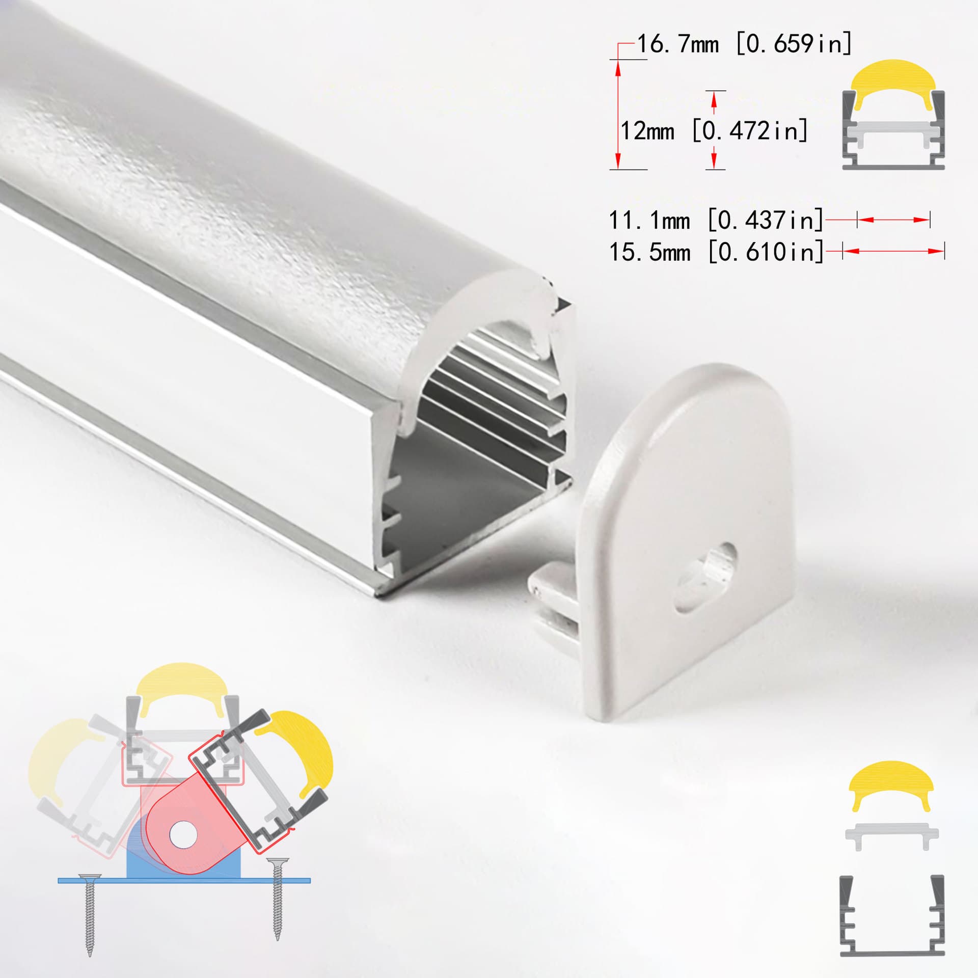 LED Linear Light Housing, LED Aluminum Profile Kit, Cabinet Light Housing Kit, Aluminum Channel Housing Light Accessories