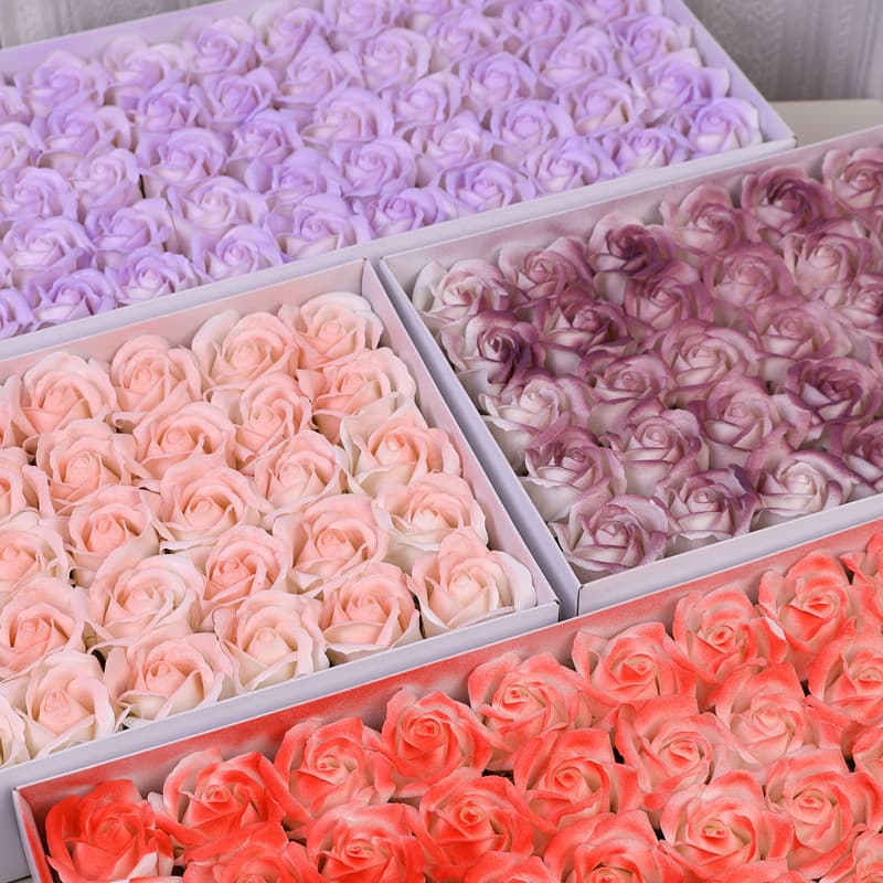 Spray-Painted Gradient Rose Crushed Ice Blue Dark Plum Sauce Soap Rose Head Wholesale Three-Layer Water Splash Valentine's Day Gift