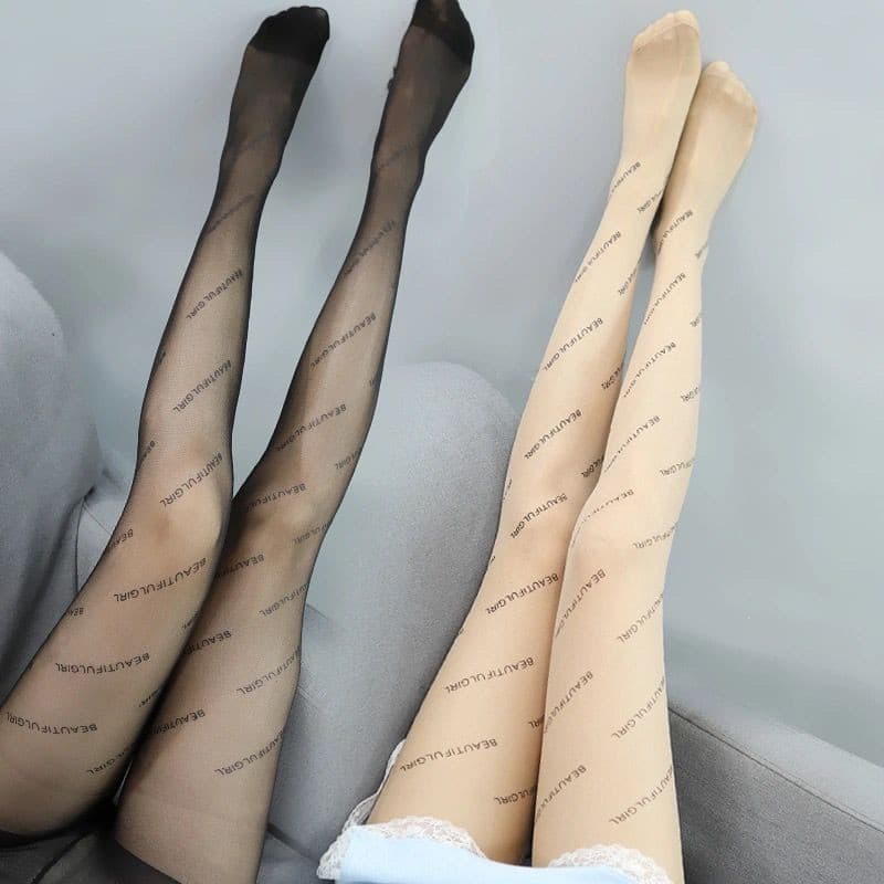 Summer Thin European and American Style Black Customizable Cut Stockings with B Letter Print Tights C Letter No Base Tights