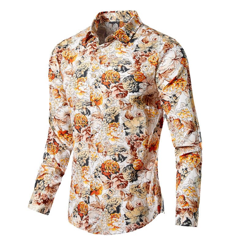 Amazon cross-border European and American men's fashion large size floral shirt men's trendy casual long-sleeved shirt jacket for men