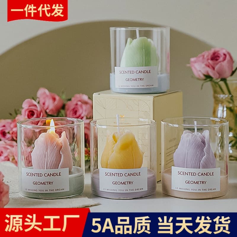 Teacher's Day Gift Handmade Souvenir Practical Small Gift Creative Flower Cup Wax Tulip Aromatherapy Candle Decoration