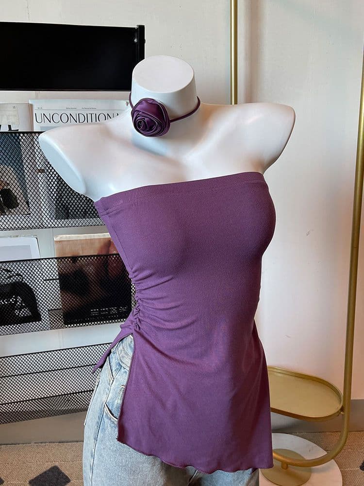 Dopamine girl American sweet hottie sexy halter top purple slim slit flower scarf tube top