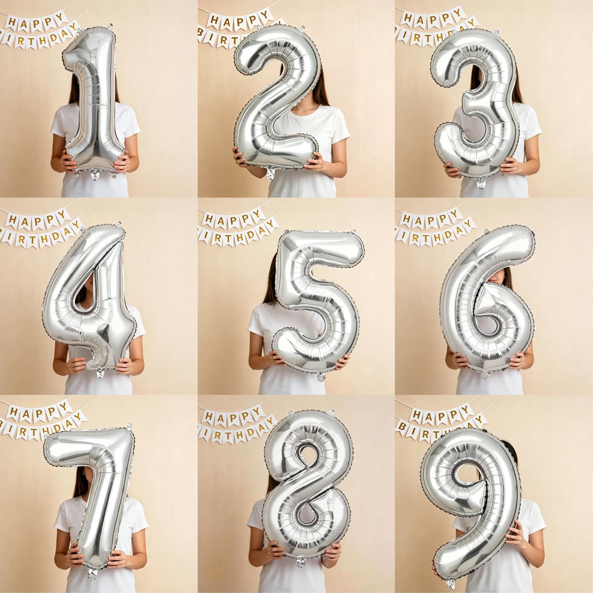 Cross-border 32-inch silver aluminum film digital balloon silver birthday party layout party wedding wedding room decoration balloon