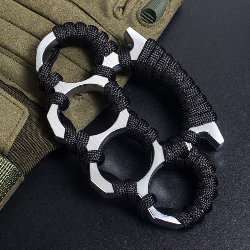 Stainless steel outdoor self-defense finger tiger hand support thickened four-finger tiger fist broken window anti-wolf safety self-defense weapon tool