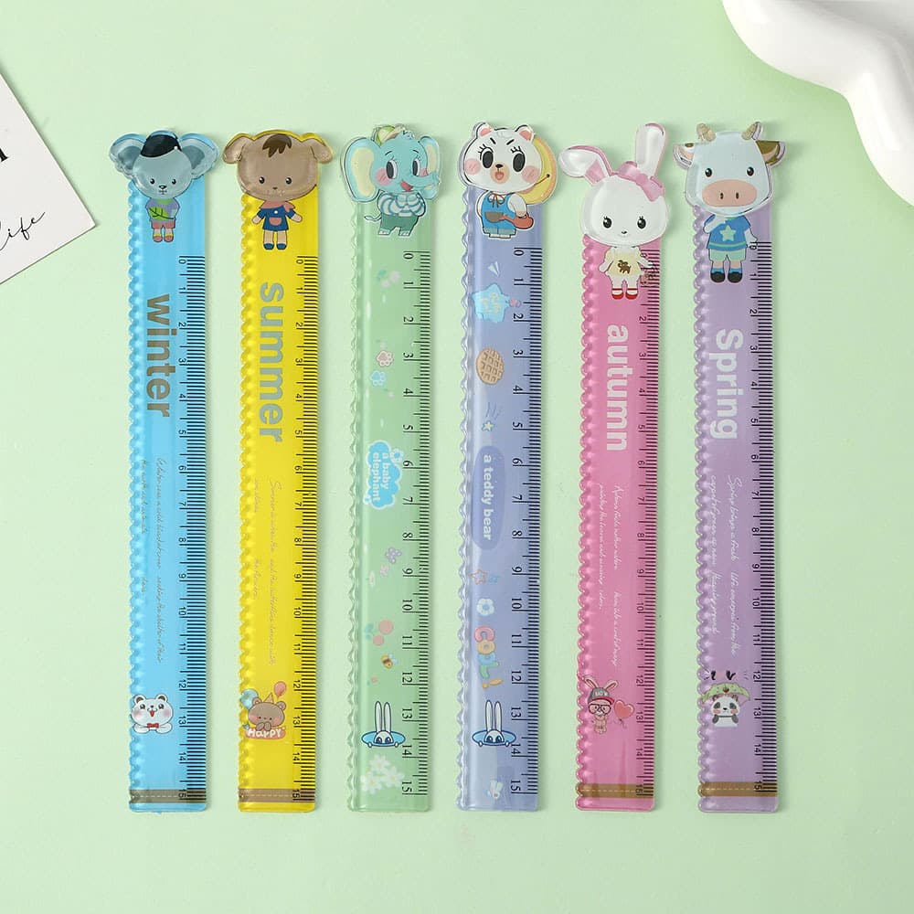 Cute Cartoon Animal Shape Ruler Transparent Plastic Scale Ruler for Elementary Students Kids Learning Wavy Edge Ruler