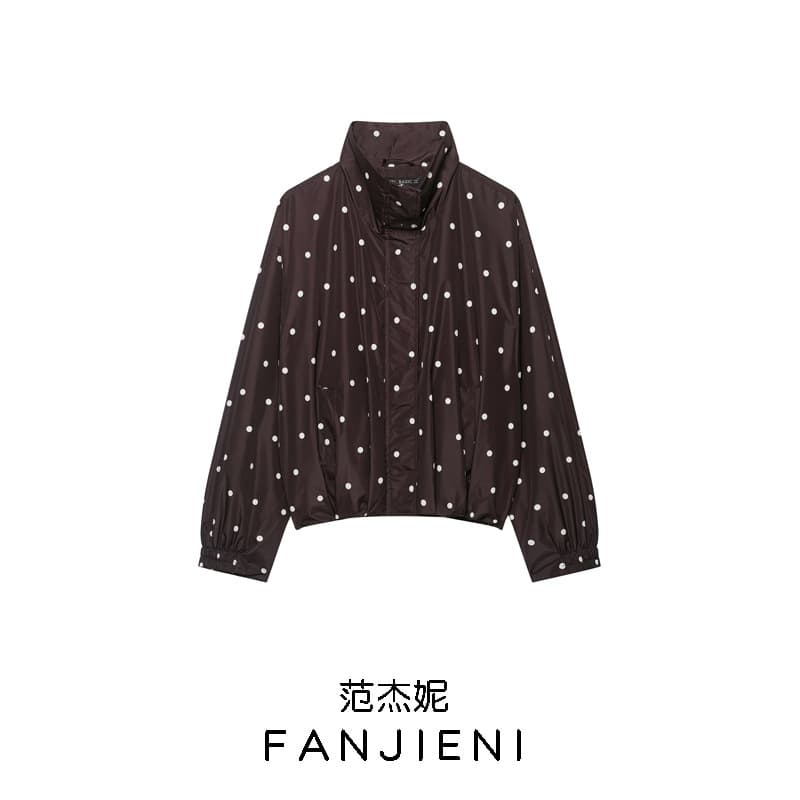 ZR Wholesale Export European & American Style Women's Fashion Versatile Polka Dot Pilot Stand Collar Jacket Coat 6318753