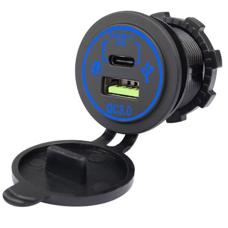 Direct sale TYPE-C+QC3.0 fast charge car charger dual port high current vehicle mobile phone charger full protocol with light