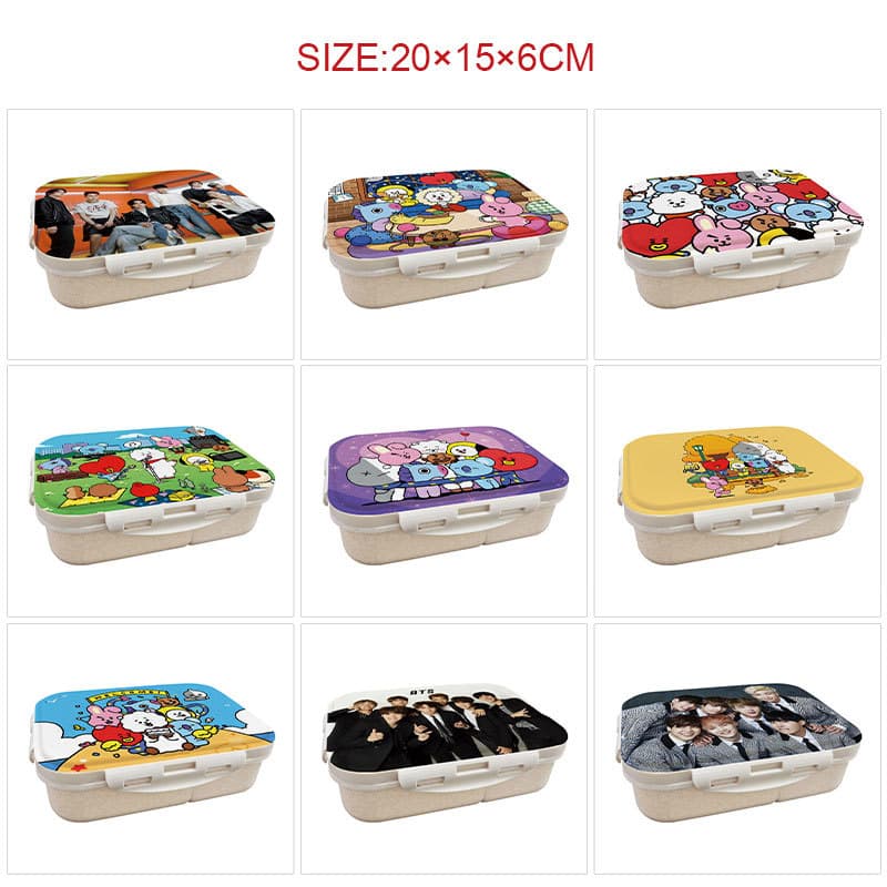BTS Bulletproof Youth Team Insulated Lunch Box for Students and Office Workers with Lid, Japanese-Style Wheat Straw Compartmentalized Lunch Box