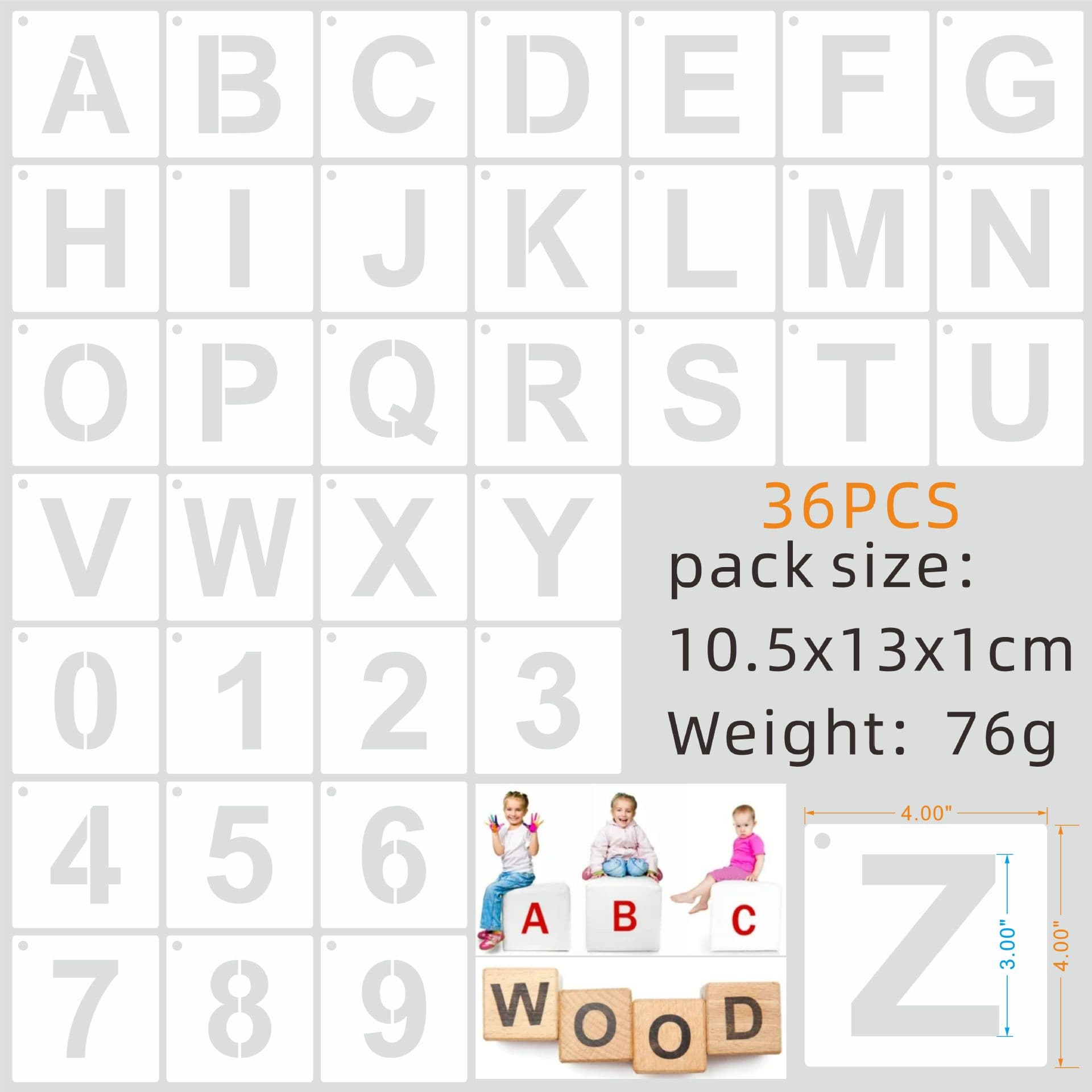 Cross-border exclusive 36-piece set of English letter and number inkjet printing templates, 62-piece cutout wall painting decoration