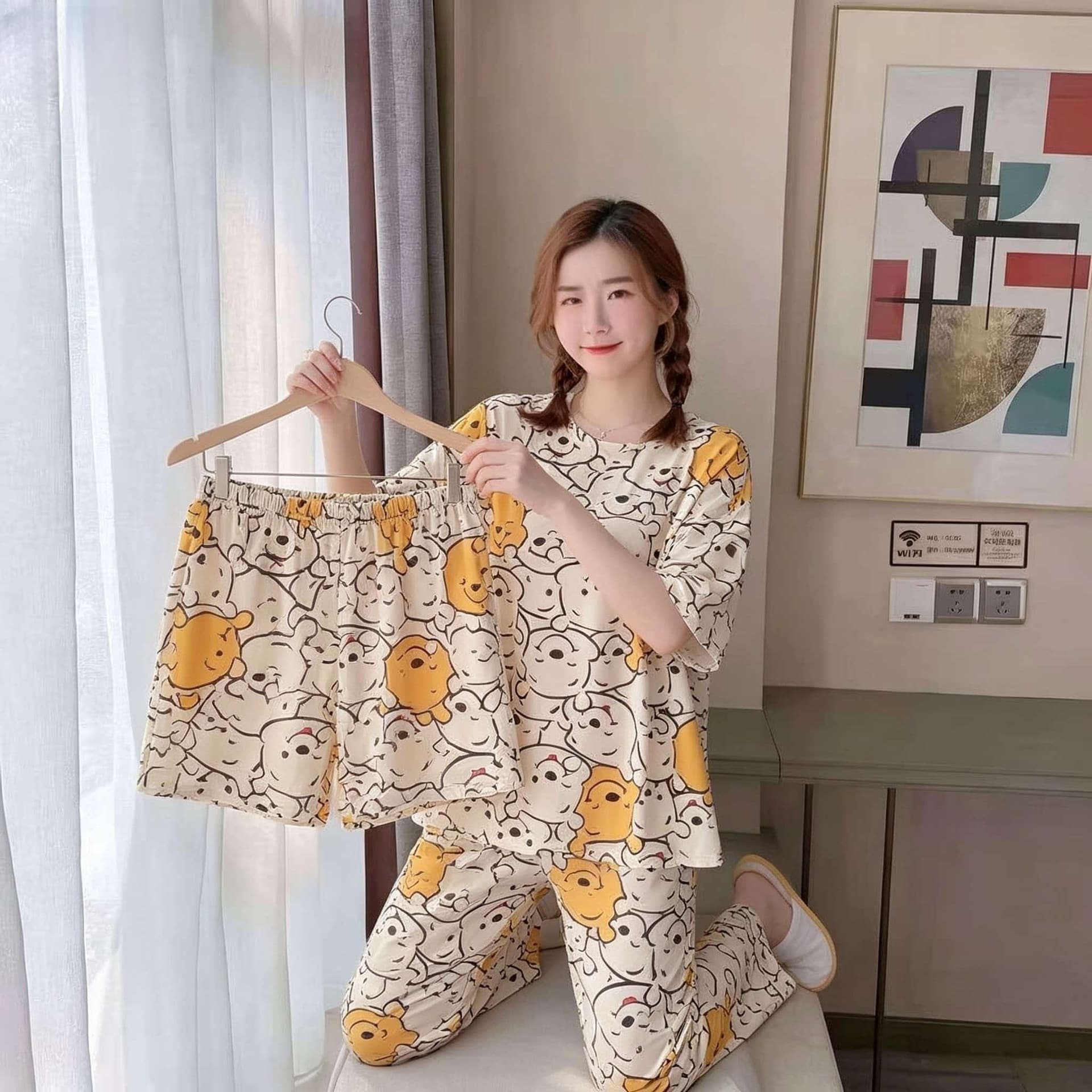 Women's Pajama 3-Piece Set, Loungewear for Export, New Summer Short Sleeve, Relaxed Fit, High-End Long Pants Loungewear Set
