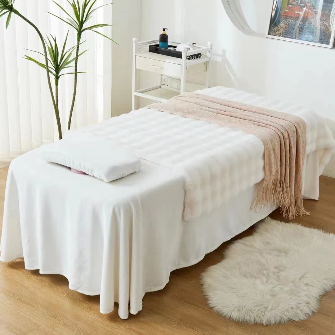 High-end autumn and winter beauty bed cover four-piece set bubble velvet beauty bed four-piece set skin management massage bed cover sheet