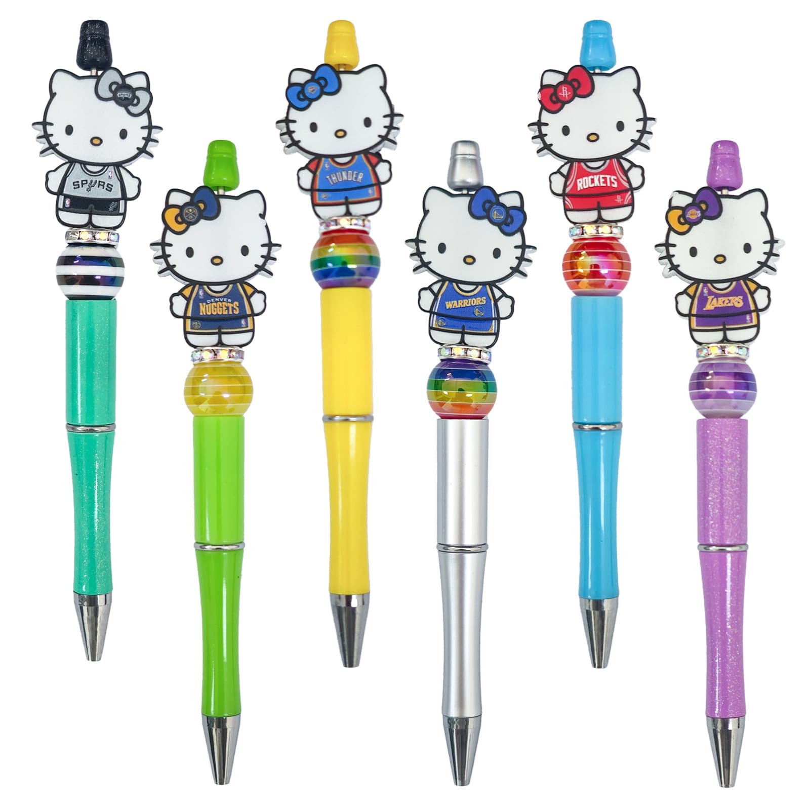 Fun Sportswear Hello Kitty Plastic Beaded DIY Rotating Glitter Bead Pen Student Office Ballpoint Pen