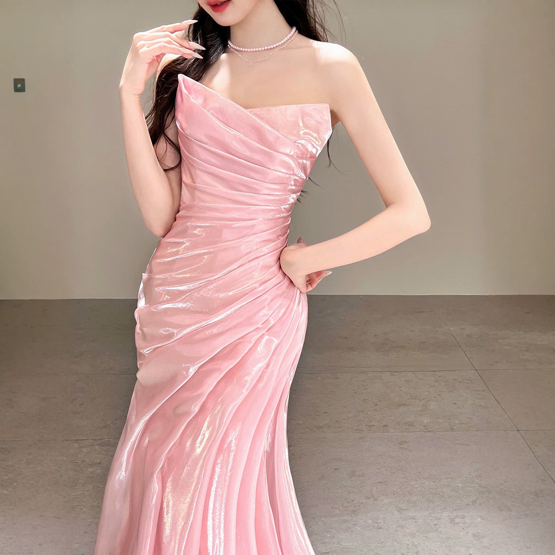 Strapless Cross-Border Women's Formal Evening Gown New Summer High-End Luxury Socialite Birthday Sweet Dress