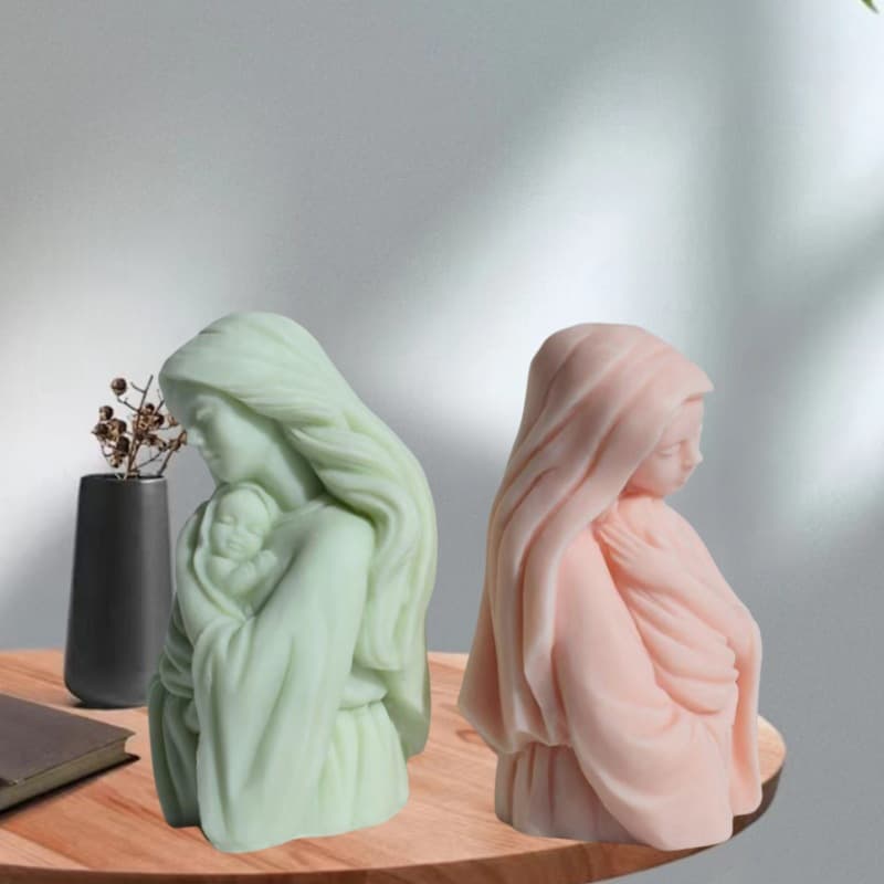 Cross-border Mother and Child Embrace Silicone Mold DIY Mother's Day Decoration Scented Gypsum Ornament Virgin Mary Holding Baby Silicone Mold