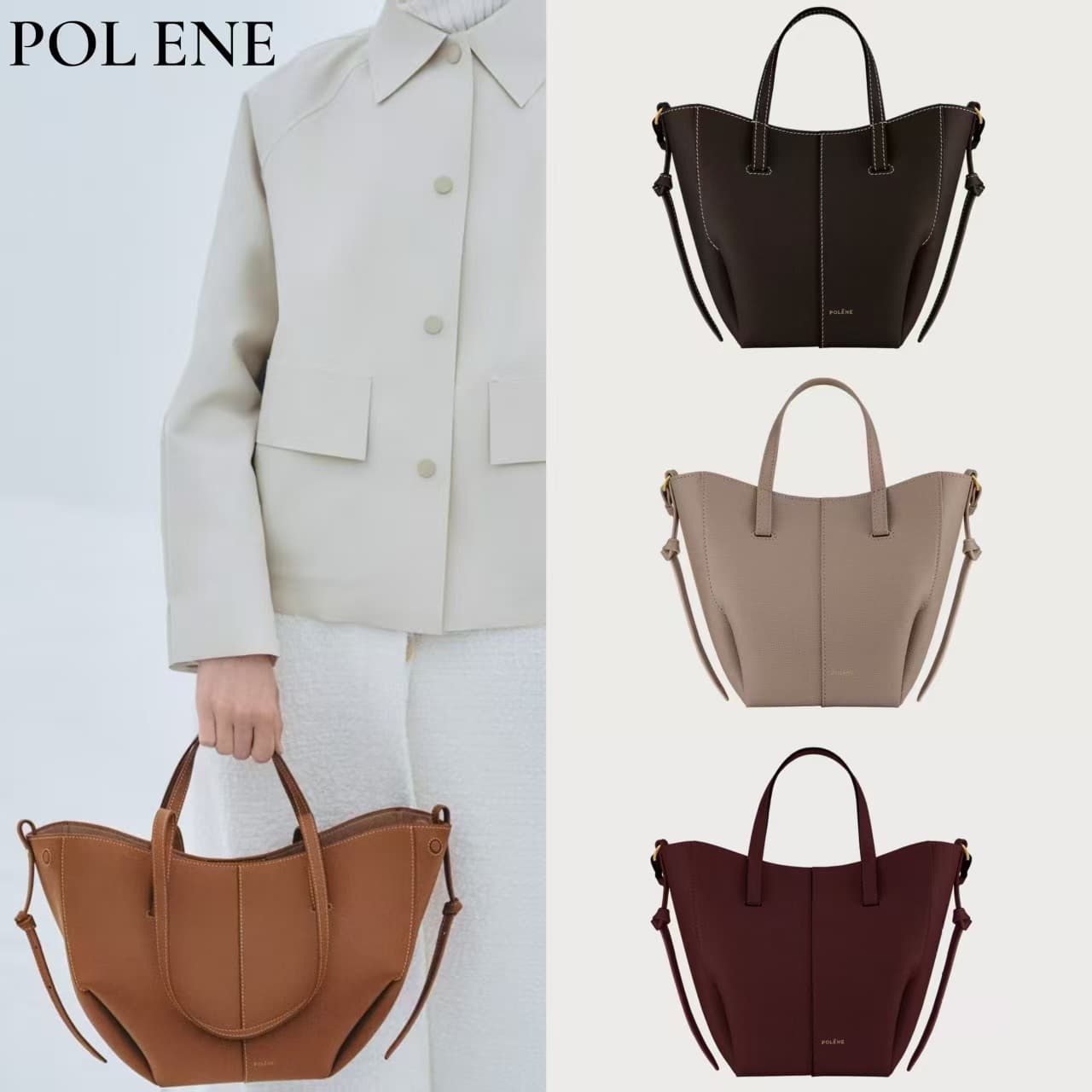 [Cross-border new model] Polene Cyme lychee cowhide large-capacity commuter tote bag hand-held shoulder bag
