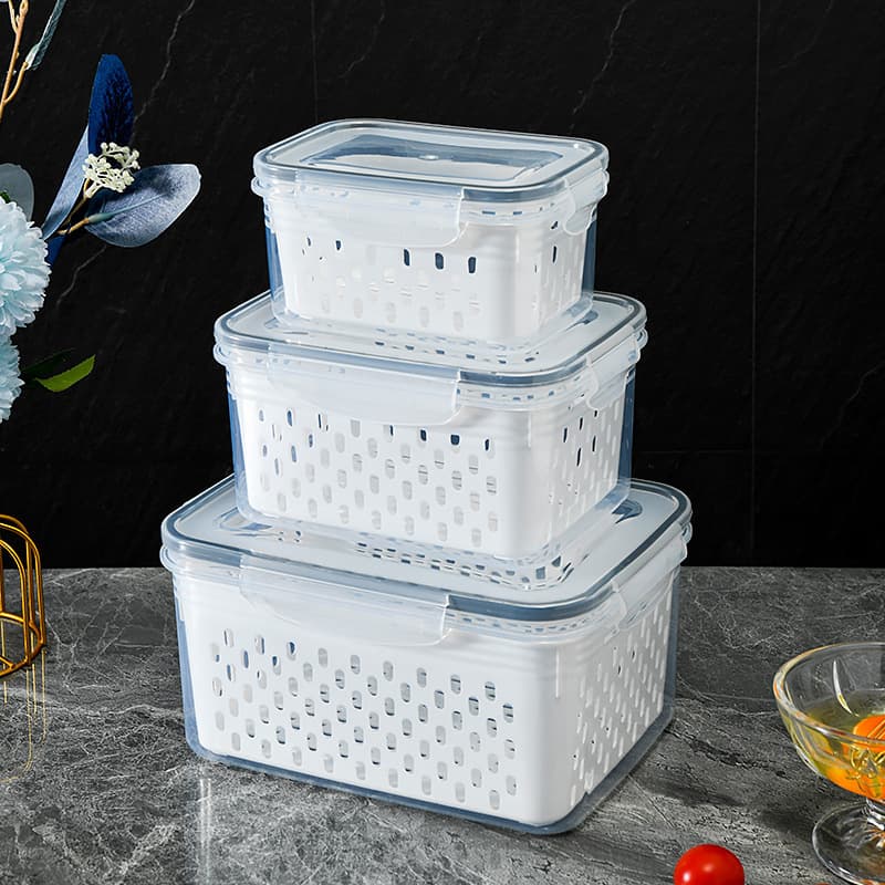 Kitchen Refrigerator Plastic Sealed Crisper Box with Lid for Draining, Fruit and Vegetable Freezer Storage, Fridge Organizer