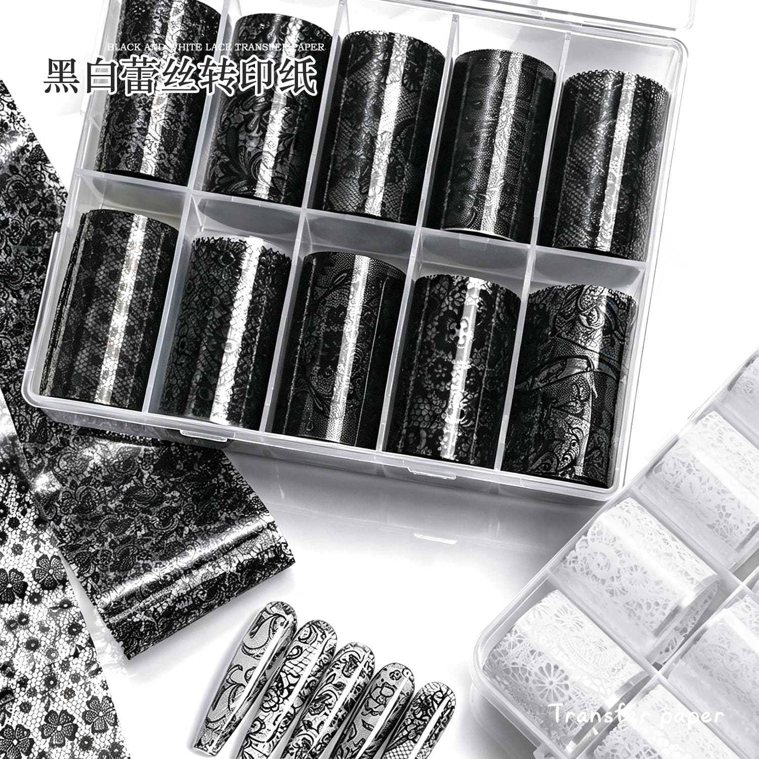 Nail art accessories black and white lace transfer paper series transfer paper starry sky paper lace edge grid transfer paper 10 rolls